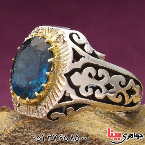 انگشتر توپاز مردانه دور الماس بسیار فاخر _کد:21371