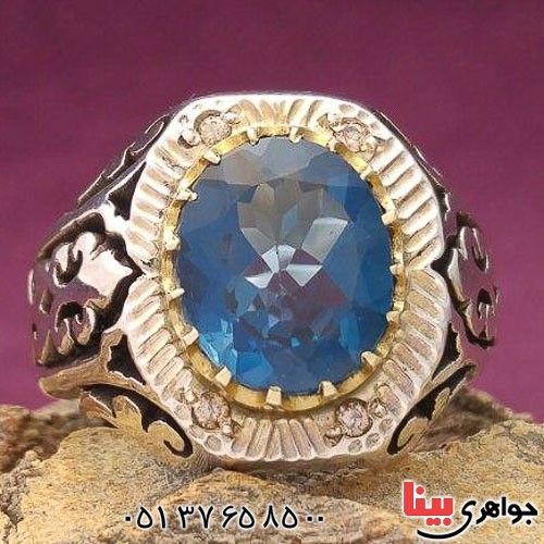 انگشتر توپاز مردانه دور الماس بسیار فاخر _کد:21371