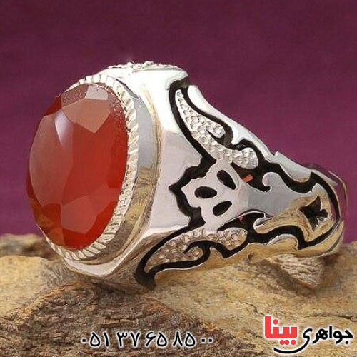 انگشتر عقیق یمنی مردانه دور الماس عالی _کد:21372
