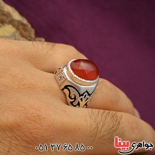 انگشتر عقیق یمنی مردانه دور الماس عالی _کد:21372