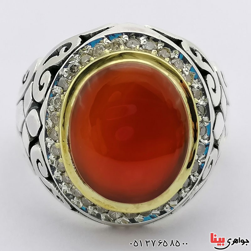 انگشتر عقیق یمنی دور الماس بسیار عالی فاخر _کد:21376