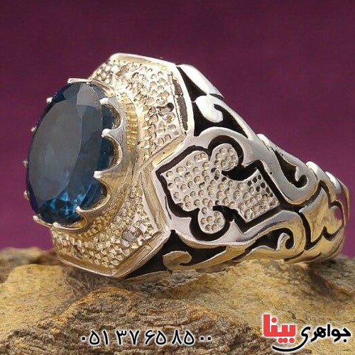 انگشتر توپاز دور الماس مردانه بسیار عالی _کد:21391