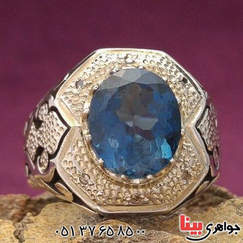 انگشتر توپاز دور الماس مردانه بسیار عالی _کد:21391