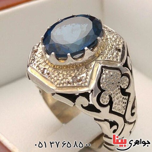 انگشتر توپاز دور الماس مردانه بسیار عالی _کد:21391