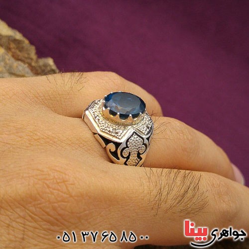 انگشتر توپاز دور الماس مردانه بسیار عالی _کد:21391