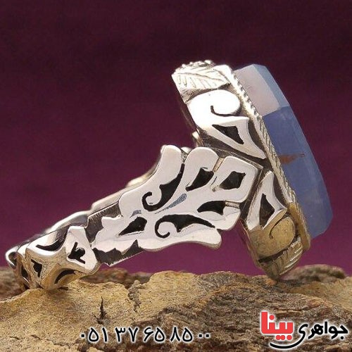 انگشتر عقیق یمنی کبود دور الماس با حکاکی خاص _کد:21422