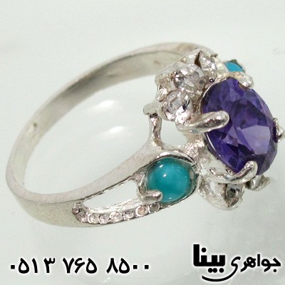 انگشتر چند جواهر آمتیست و فیروزه