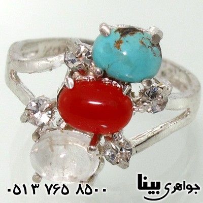 انگشتر چند جواهر سه نگین دُر نجف و عقیق و فیروزه