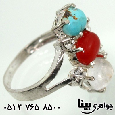 انگشتر چند جواهر سه نگین دُر نجف و عقیق و فیروزه