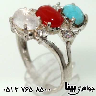 انگشتر چند جواهر سه نگین دُر نجف و عقیق و فیروزه