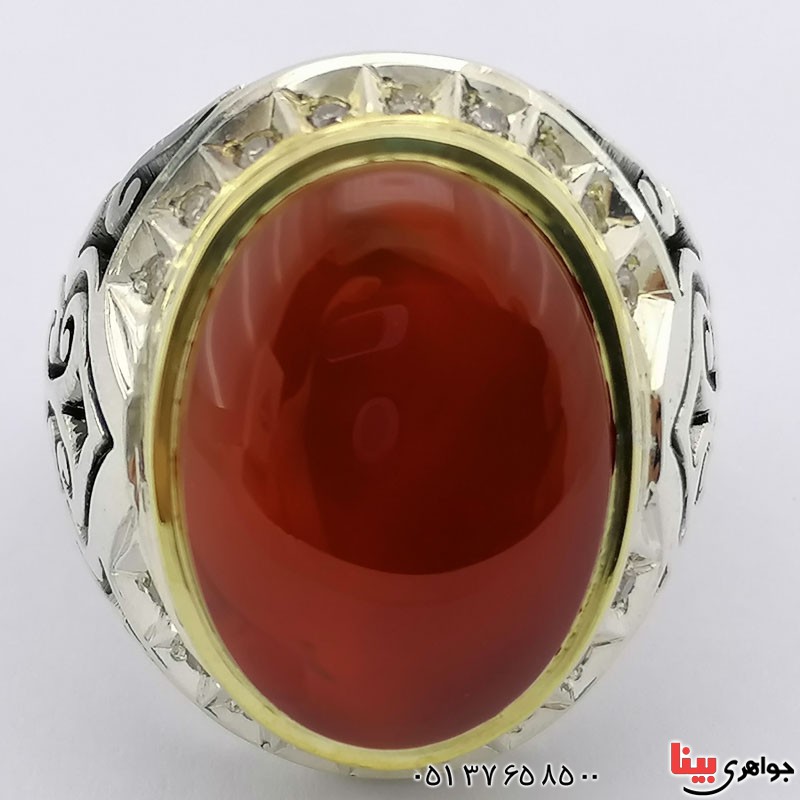 انگشتر عقیق یمنی دور الماس مردانه بسیار عالی _کد:21548