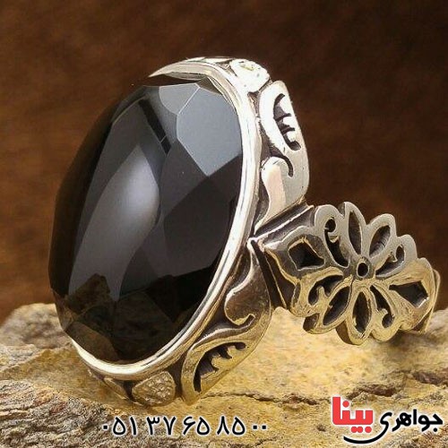 انگشتر عقیق یمنی مشکی دور الماس بسیار زیبا _کد:21727