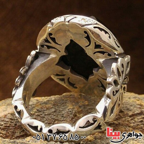 انگشتر عقیق یمنی مشکی دور الماس بسیار زیبا _کد:21727