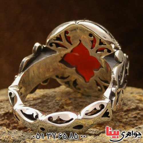 انگشتر عقیق یمنی سرخ دور الماس مردانه فاخر _کد:21728