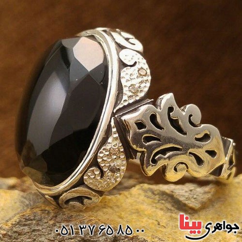 انگشتر عقیق یمنی مشکی دور الماس بسیار عالی _کد:21747