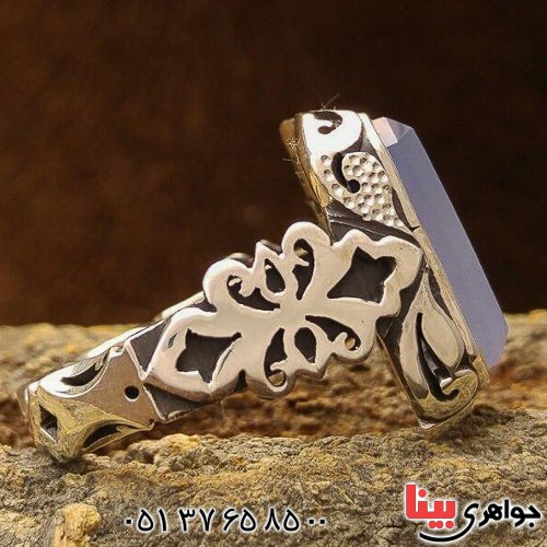انگشتر عقیق یمنی کبود دورالماس با حکاکی خاص _کد:21748