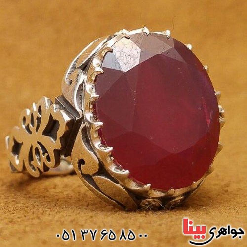 انگشتر یاقوت سرخ دور الماس مردانه بسیار عالی _کد:21749