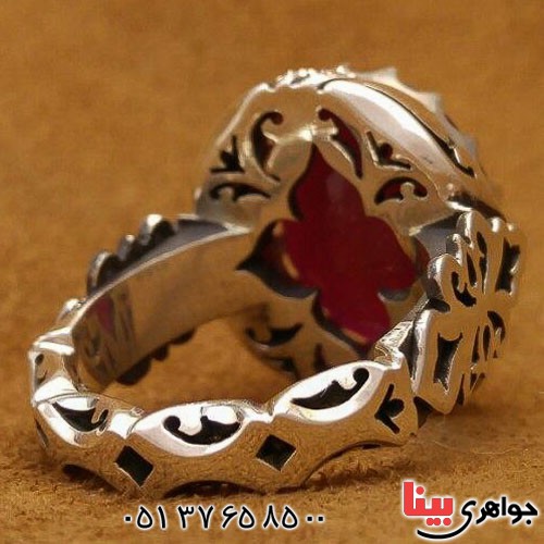 انگشتر یاقوت سرخ دور الماس مردانه بسیار عالی _کد:21749