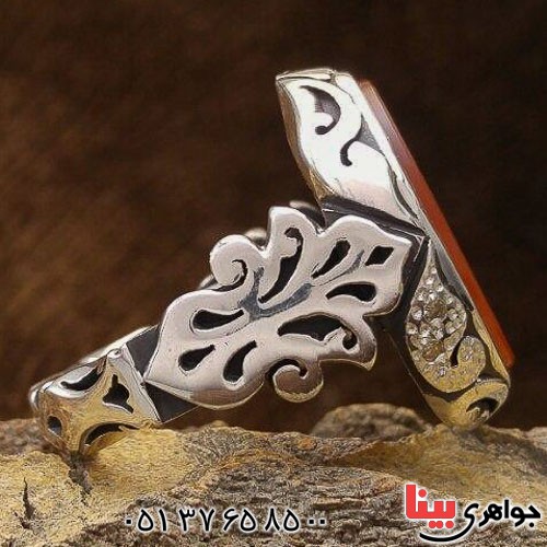 انگشتر عقیق یمنی سرخ دور الماس با حکاکی عالی _کد:21752