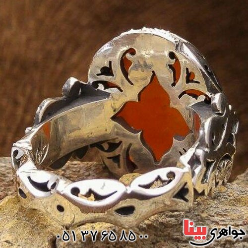 انگشتر عقیق یمنی سرخ دور الماس با حکاکی عالی _کد:21760