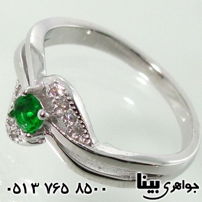 انگشتر نقره نگین سبز کریستالی
