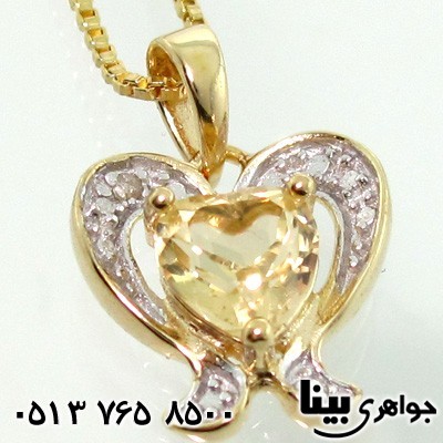 گردنبند سیترین و الماس طرح قلبی