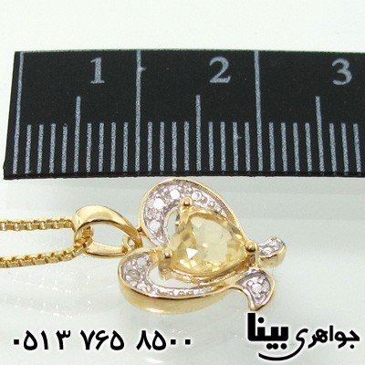 گردنبند سیترین و الماس طرح قلبی