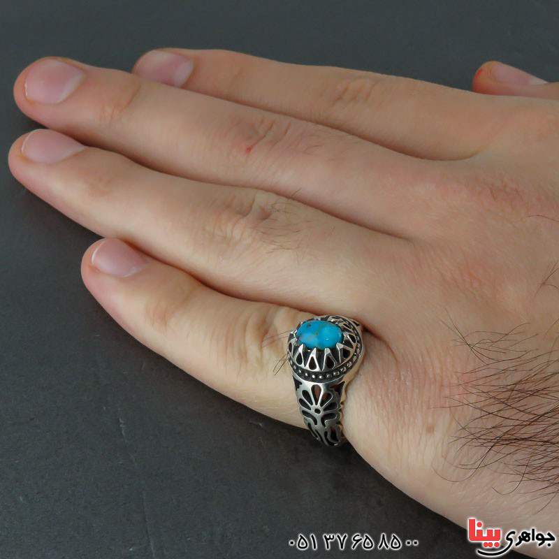 انگشتر فیروزه نیشابوری مردانه بسیار زیبا _کد:21792