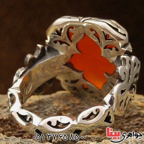 انگشتر عقیق یمنی دور الماس با حکاکی زیبا _کد:21853