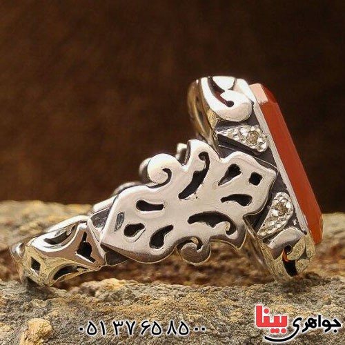 انگشتر عقیق یمنی دور الماس با حکاکی زیبا _کد:21853