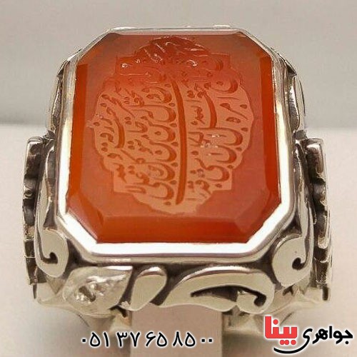 انگشتر عقیق یمنی سرخ خطی زیبا _کد:21864