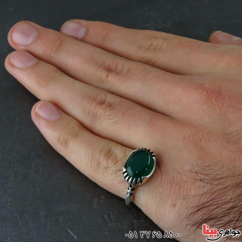 انگشتر عقیق سبز مردانه بسیار زیبا _کد:21881