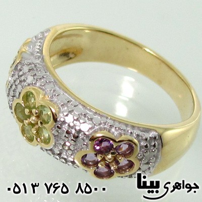 انگشتر چند جواهر آمتیست، زبرجد، گارنت گل زنانه