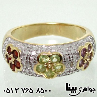 انگشتر چند جواهر آمتیست، زبرجد، گارنت گل زنانه