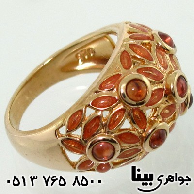انگشتر یاقوت گارنت میناکاری طرح صدفی درشت زنانه