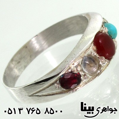 انگشتر چند جواهر عقیق یمنی، فیروزه حلقه
