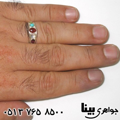 انگشتر چند جواهر عقیق یمنی، فیروزه حلقه
