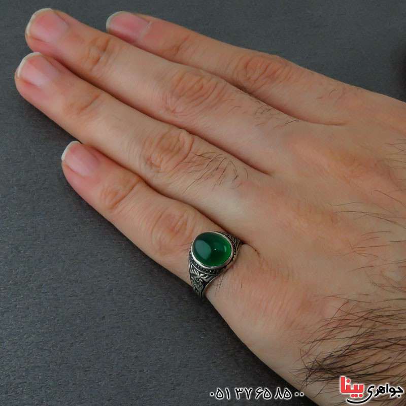 انگشتر عقیق سبز مردانه بسیار زیبا _کد:22185
