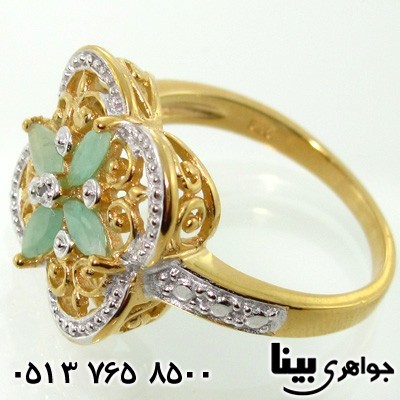 انگشتر زمرد و الماس زنانه چهار سنگ