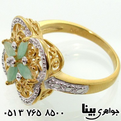 انگشتر زمرد و الماس زنانه چهار سنگ