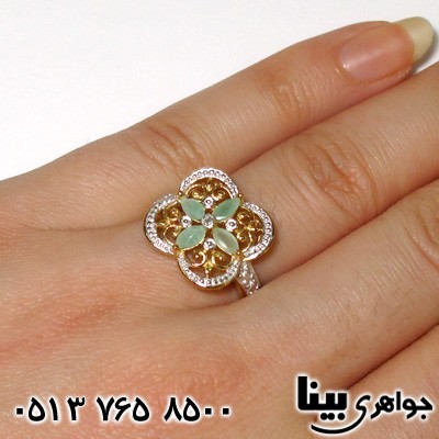 انگشتر زمرد و الماس زنانه چهار سنگ