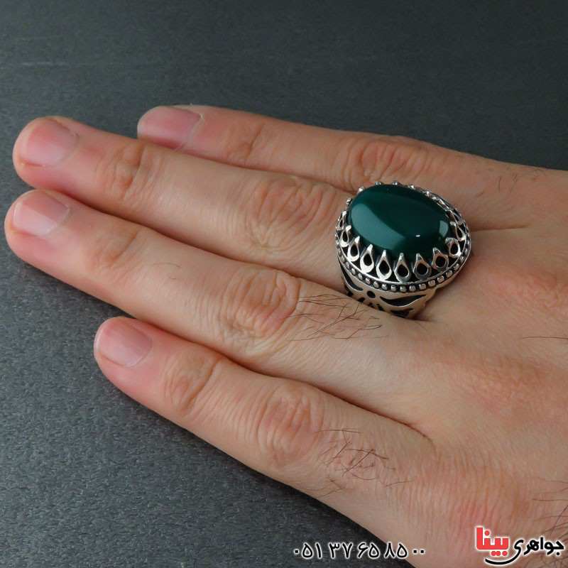 انگشتر عقیق سبز مردانه بسیار زیبا _کد:22210