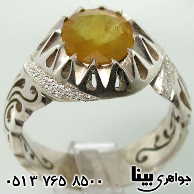 انگشتر یاقوت زرد شبکه کاری دست ساز مردانه