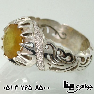 انگشتر یاقوت زرد شبکه کاری دست ساز مردانه