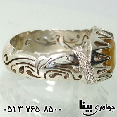 انگشتر یاقوت زرد شبکه کاری دست ساز مردانه
