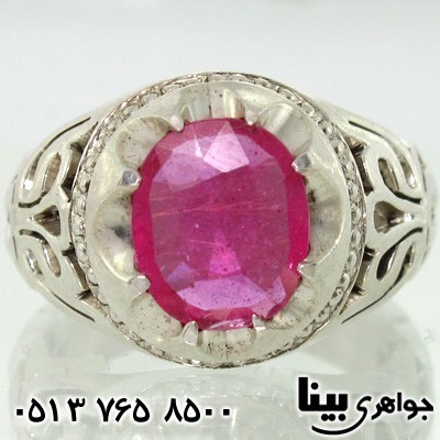 انگشتر یاقوت سرخ مرغوب شبکه کاری دست ساز مردانه