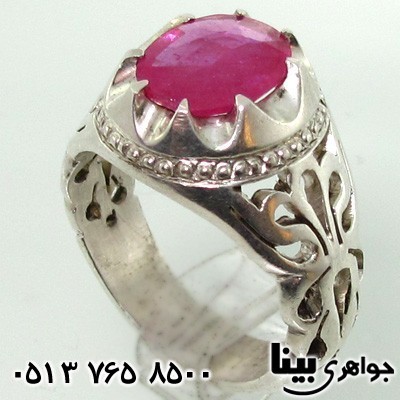 انگشتر یاقوت سرخ مرغوب شبکه کاری دست ساز مردانه