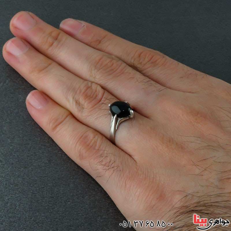 انگشتر عقیق سیاه (اونیکس) مردانه زیبا و خاص _کد:22341
