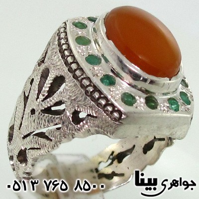 انگشتر چند جواهر عقیق یمنی و زمرد مردانه