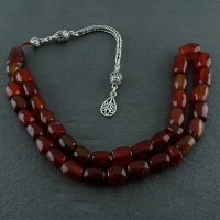 تسبیح عقیق یمنی سرخ درجه یک 33 دانه ای با شرابه نقره 